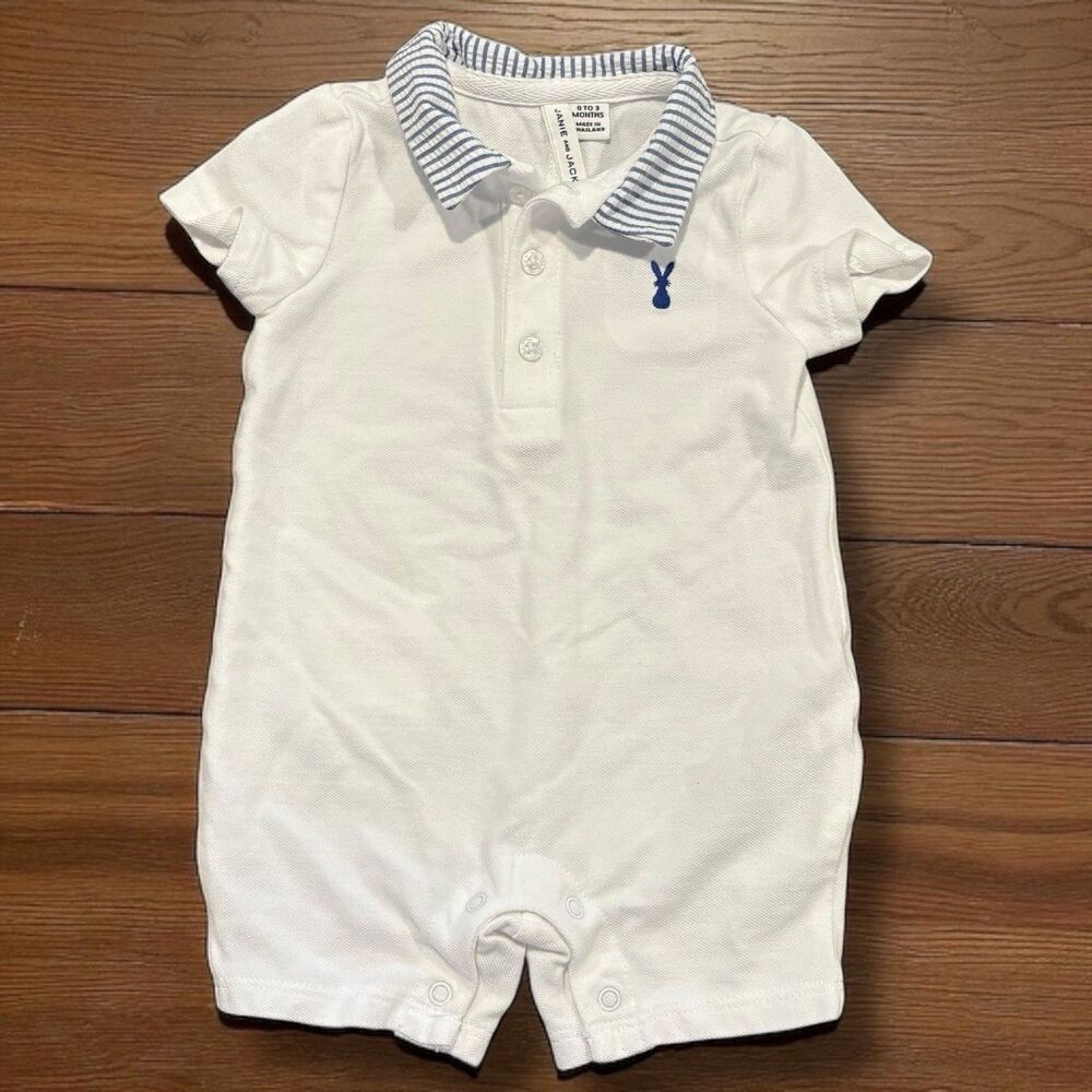 Janie & Jack Baby Bunny Collared Pique Romper Size 0-3 Months Easter Spring